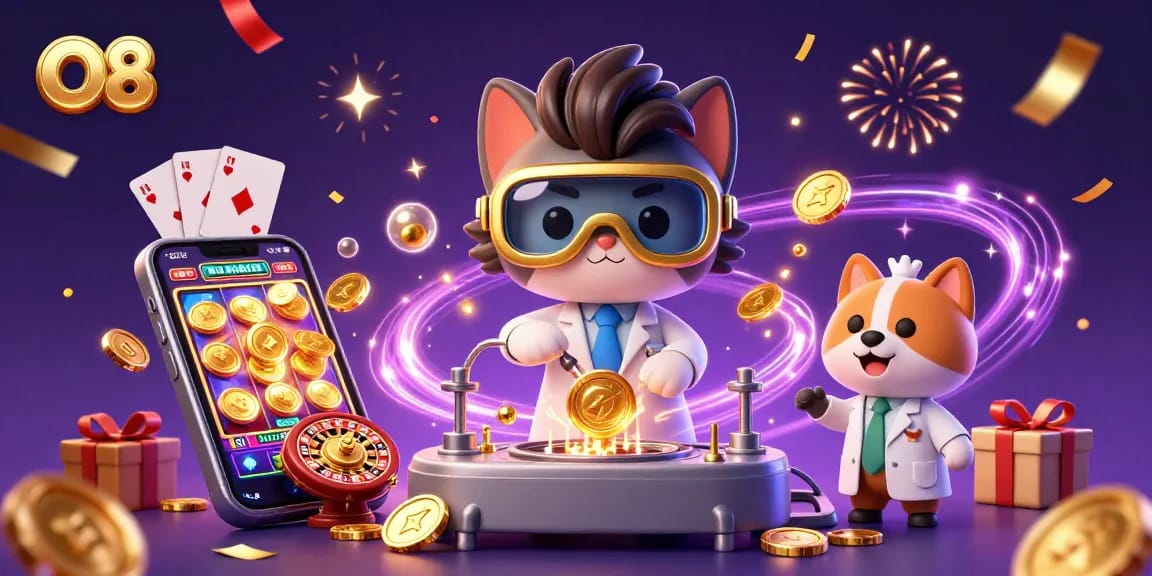 Experience the thrill of winning at O8 with dynamic slots and festive casino elements.