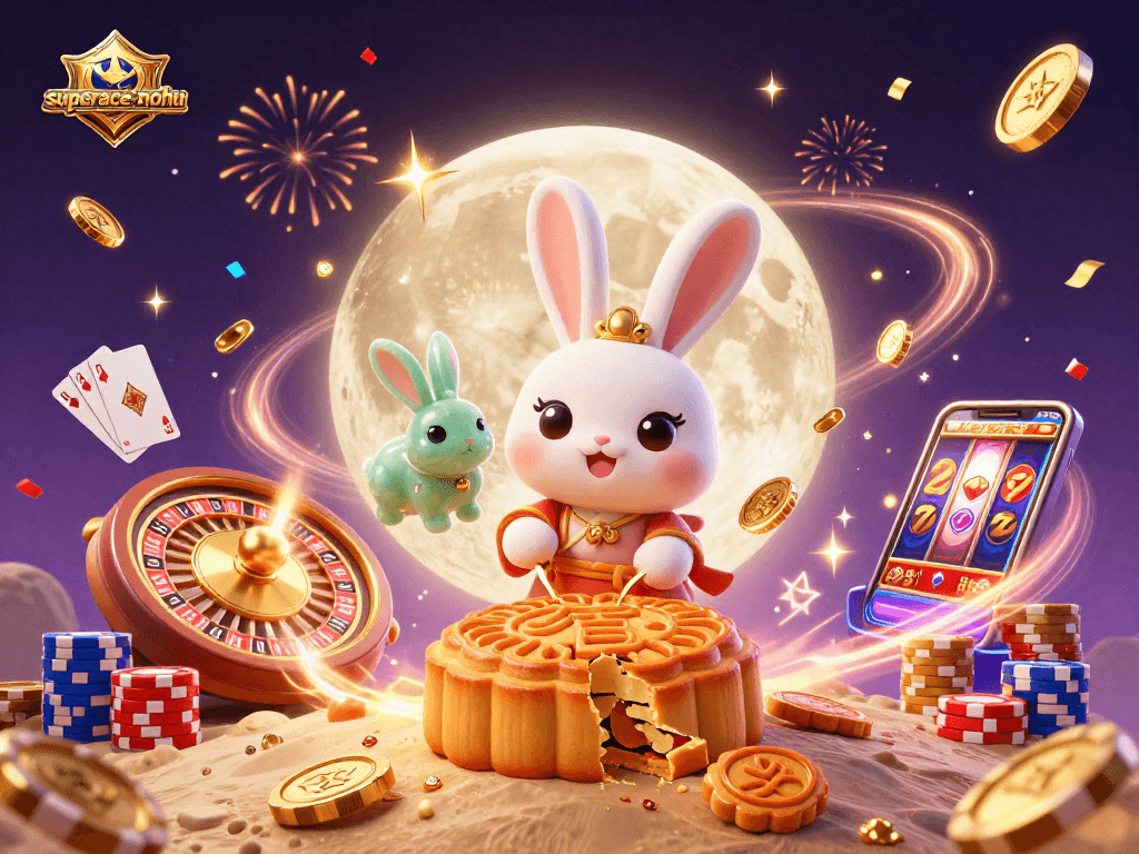 Experience superace-nohu as the moon rabbit reveals treasure with poker chips and golden visuals.