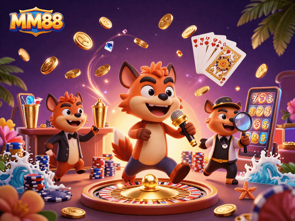 Experience excitement at MM88 with dynamic hyenas in a lively comedy casino scene.