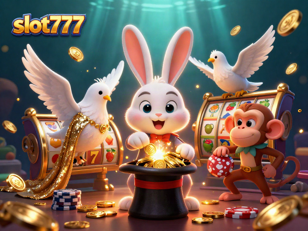 Spin the reels and win with slot777 as a magician rabbit conjures golden coins!