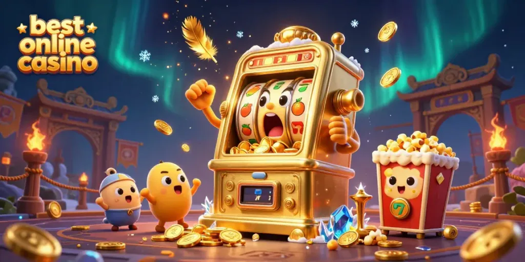 Experience shock and excitement at the best online casino as jackpots burst forth from a golden slot machine!