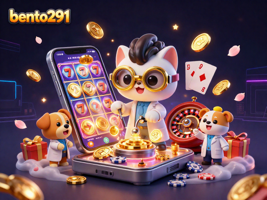 Spin reels and win with bento291 in a vibrant 3D casino scene with gold coins and charismatic characters.