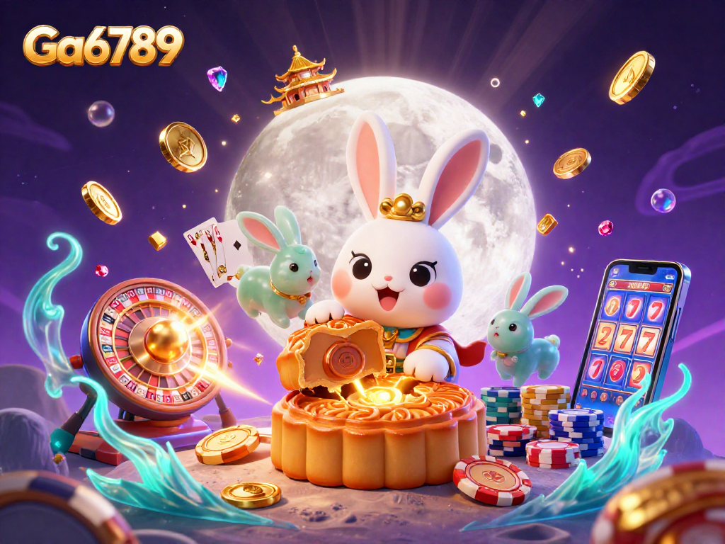 Engage with Ga6789 as the moon rabbit reveals poker chips among rich casino elements.