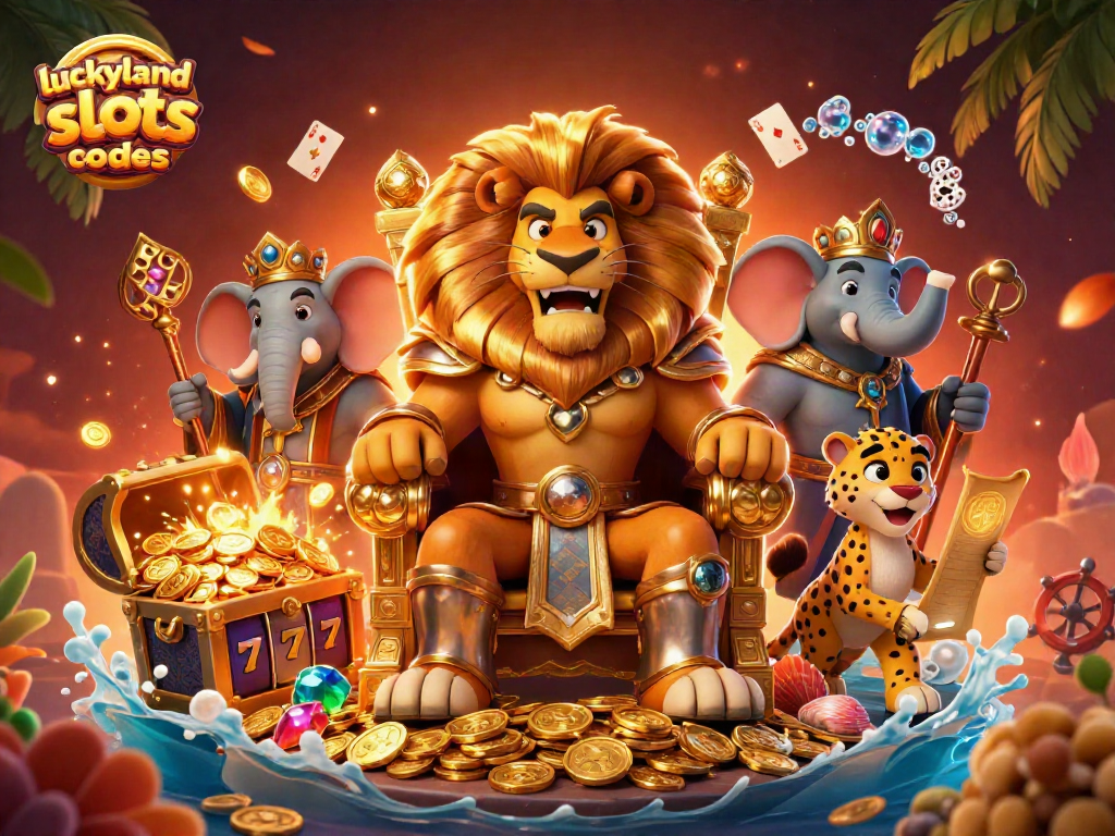 Experience the excitement of luckyland slots bonus codes with a vibrant casino scene featuring royal characters.