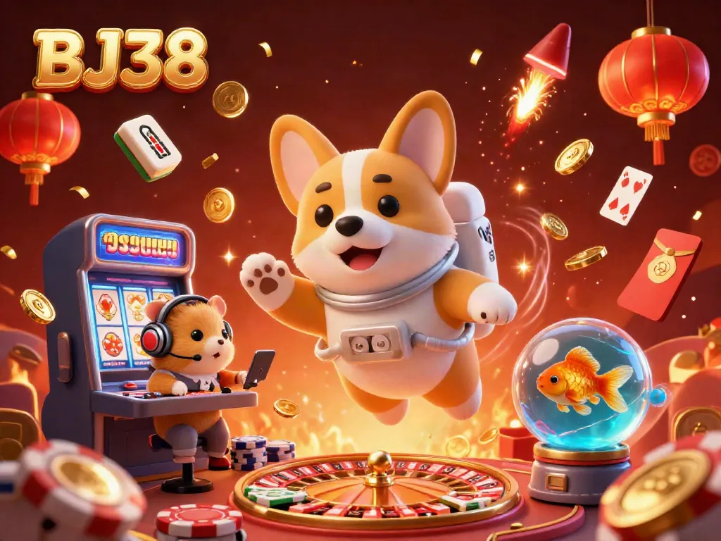 Experience the thrill of BJ38 in this animated casino scene with vibrant elements and playful characters.