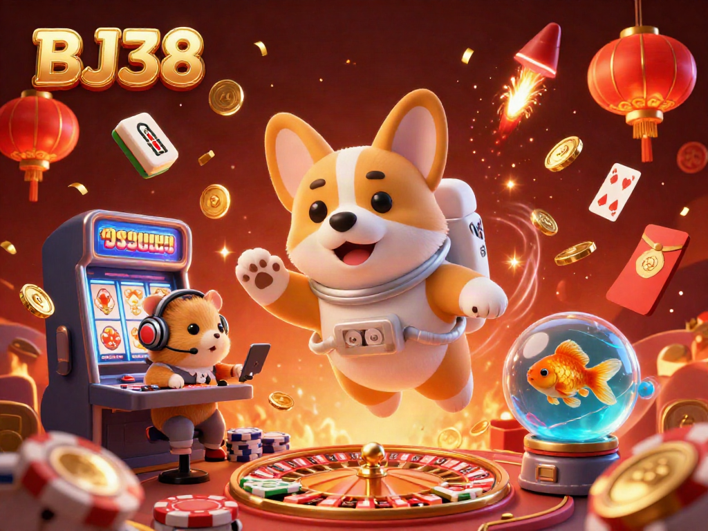 Experience the thrill of BJ38 in this animated casino scene with vibrant elements and playful characters.