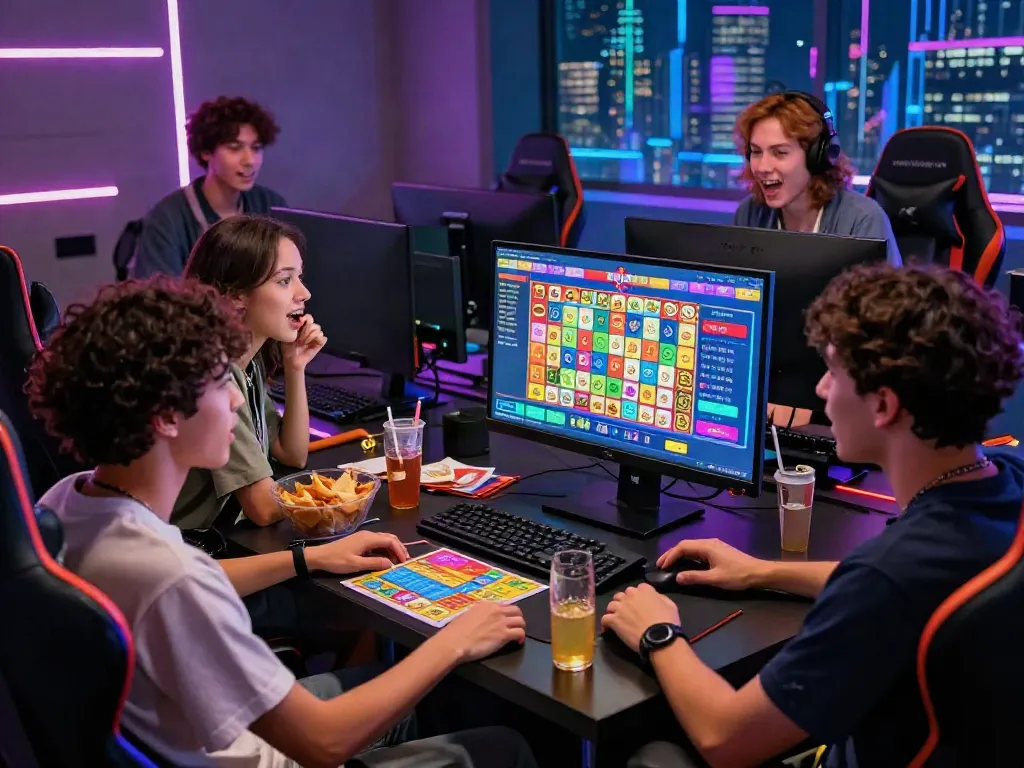 Engaging nyonya4d online gaming scene with friends enjoying lottery excitement.