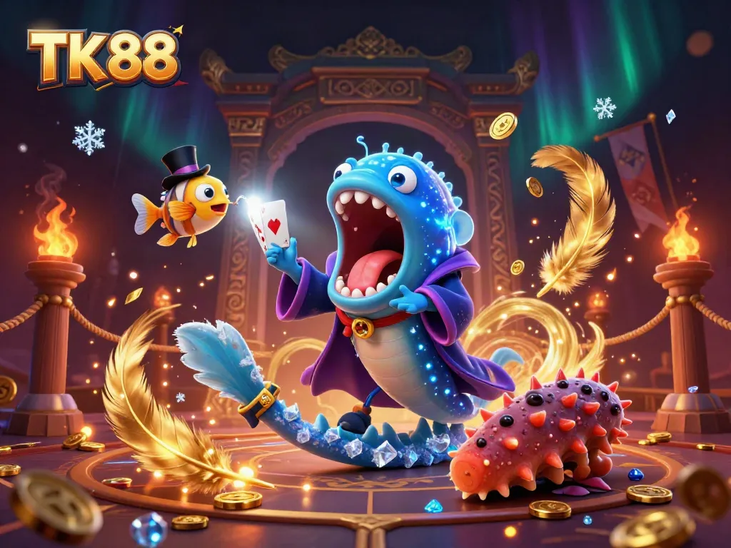 Engage with thrilling magic at TK 88, featuring a deep-sea gulper eel performing tricks amidst a vibrant casino setting.