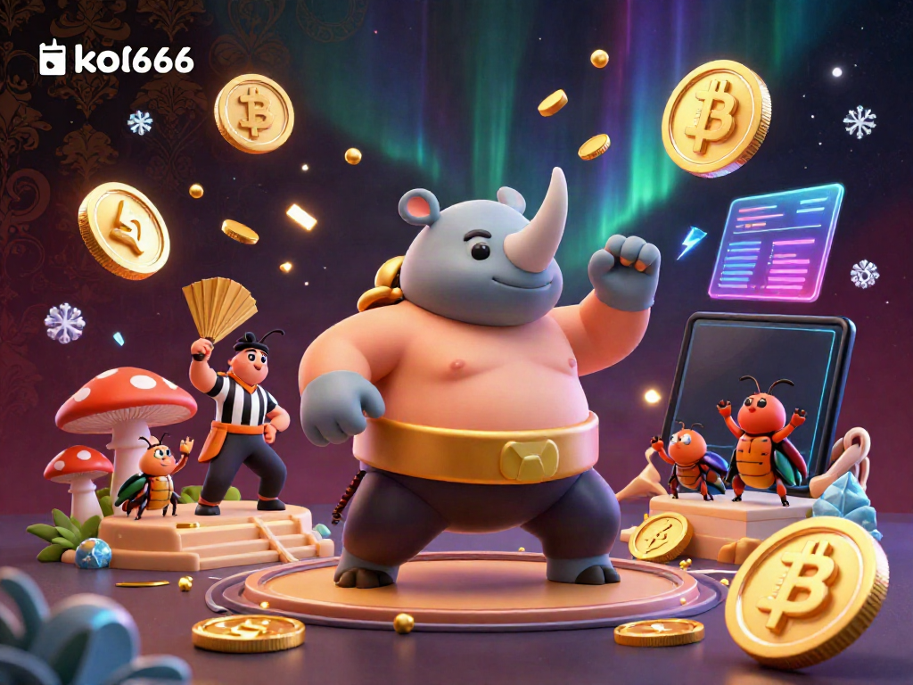 Experience vibrant action in ko666 as a sumo champion beetle stomps, sending coins flying in an electrifying casino scene.
