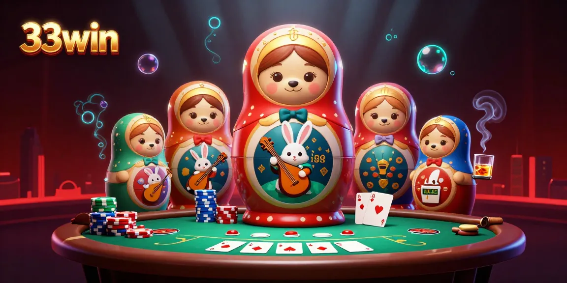 Join the excitement at 33win with lively 3D casino characters surrounded by vibrant gaming elements.