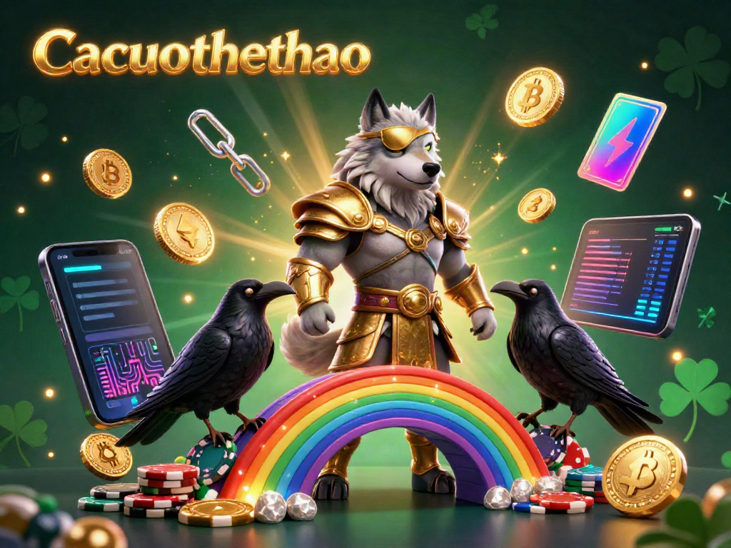 Place bets with Cacuocthethao at a vibrant scene with Norse characters and cryptocurrency elements.