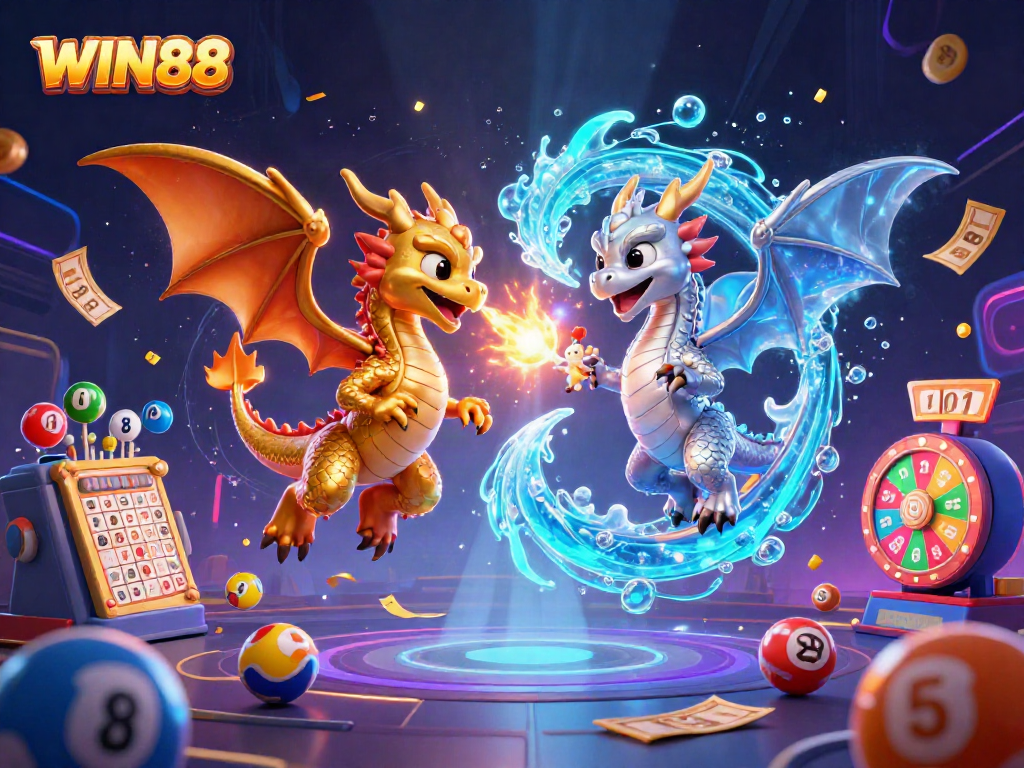 Experience excitement at WIN88 casino with dynamic 3D dragons and colorful gaming elements.