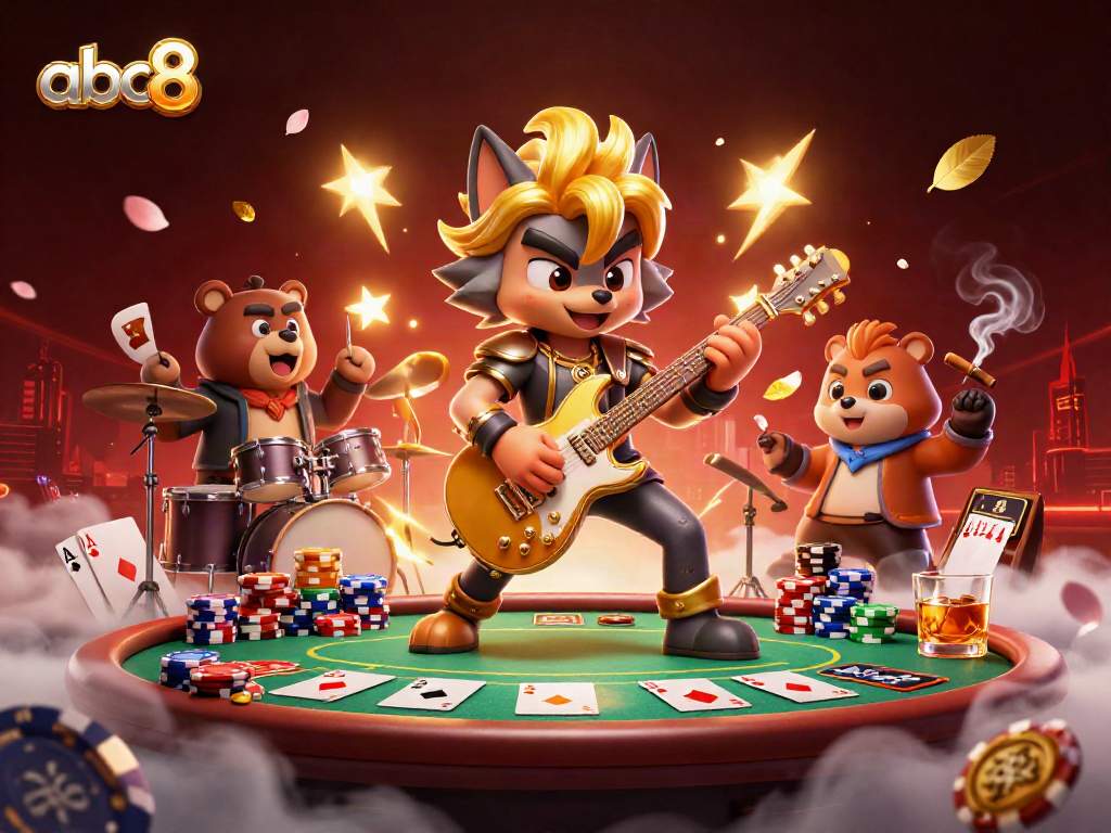 Experience thrilling action with abc8 at an electrifying casino event featuring characters and poker excitement.