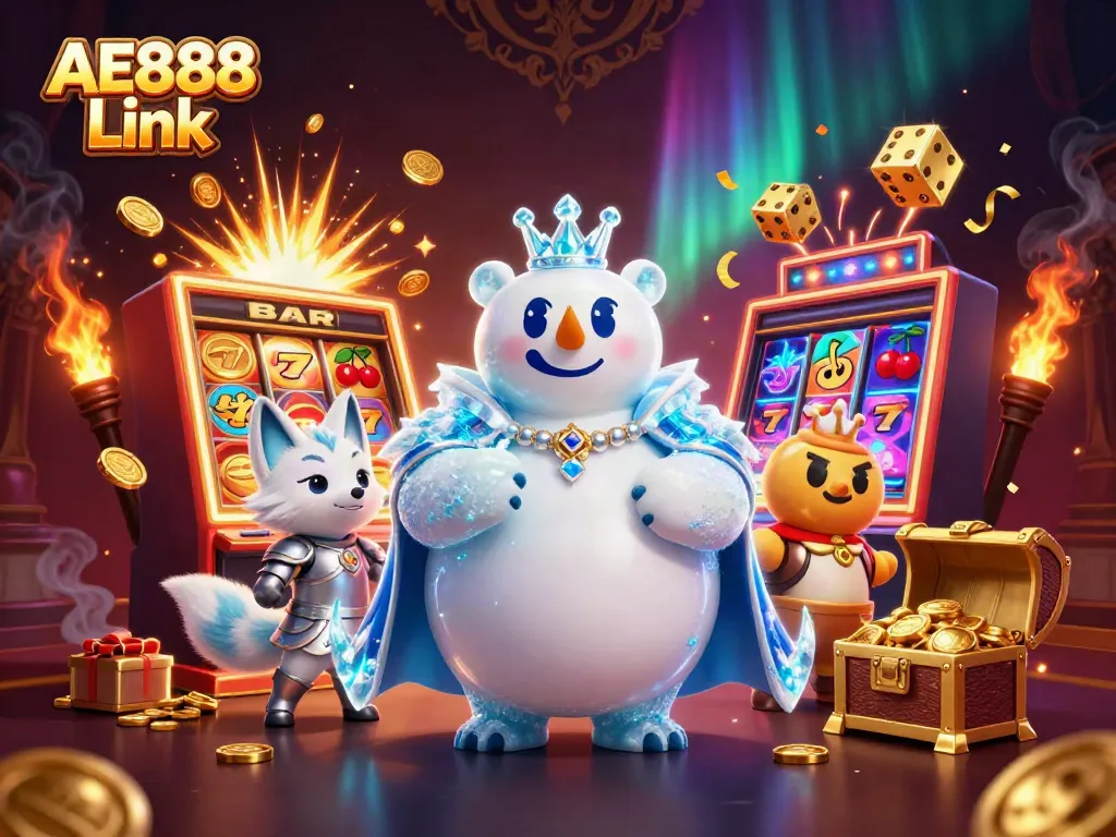 Engage with the AE888 Link gaming world through vibrant casino elements and memorable characters.