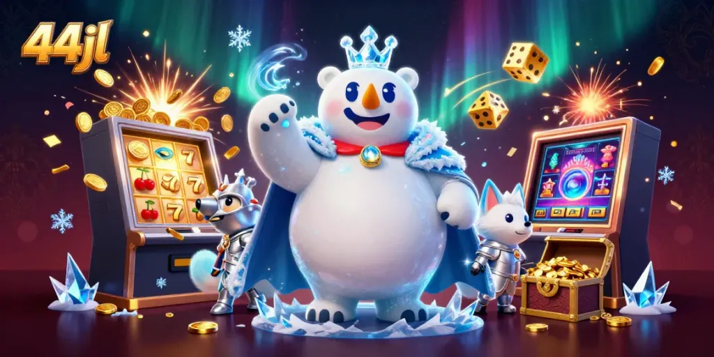 Experience the thrilling gameplay at 44jl with vibrant slot machine action and royal characters.