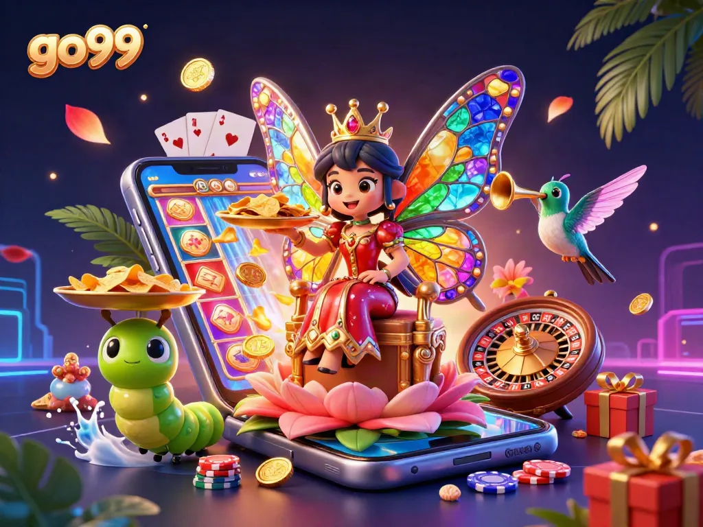 Experience the excitement of go99 with vibrant 3D casino characters enjoying thrilling games and rewards.