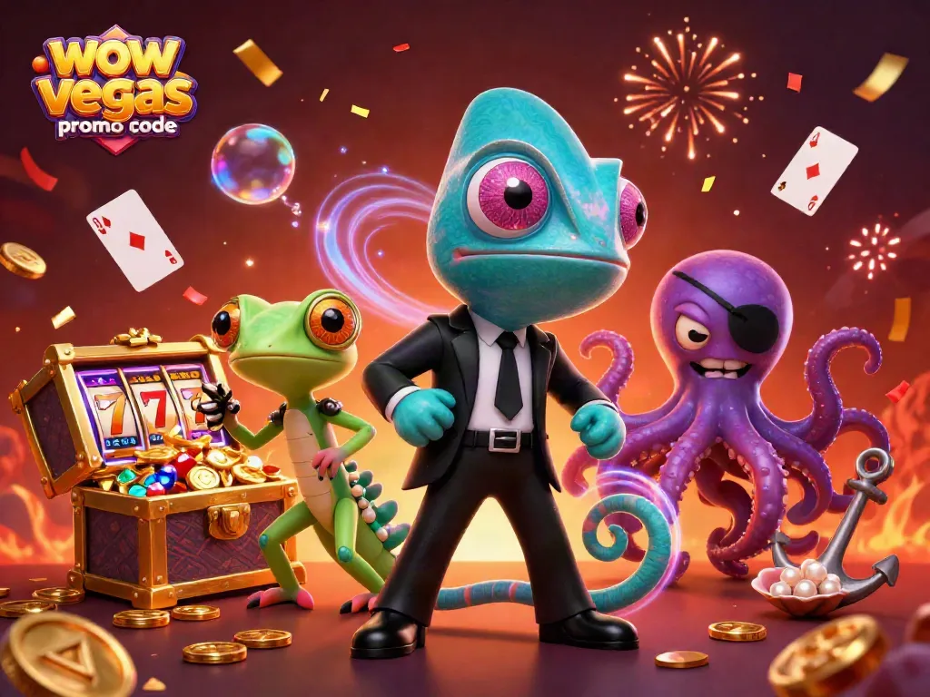 Win big with the wow vegas promo code and colorful casino gains in a vibrant 3D scene.