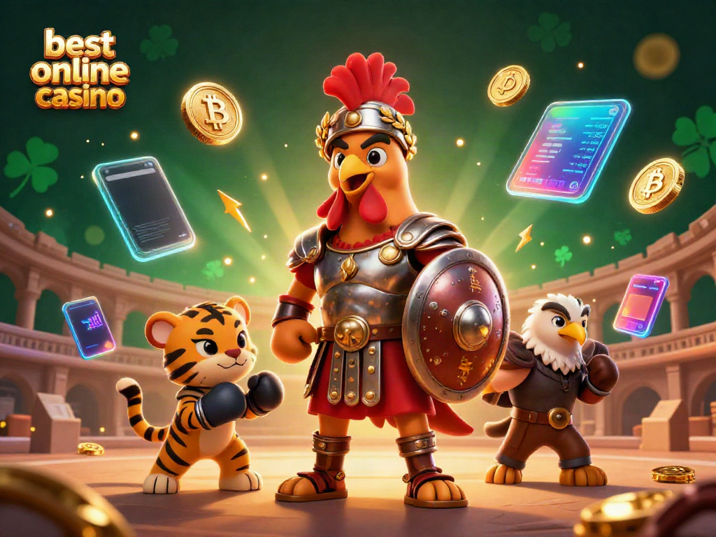 Experience the thrill of the best online casino with an epic 3D illustration of gladiator characters.