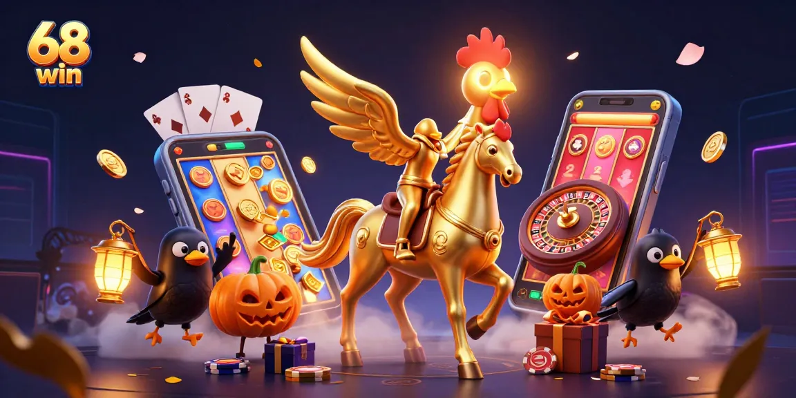 Experience the thrills at 68 win with an exciting golden rooster and casino elements.