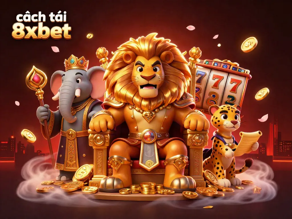 Engage with the dynamic scene as you learn cách tải 8xbet featuring an action-packed casino setting with vibrant characters.