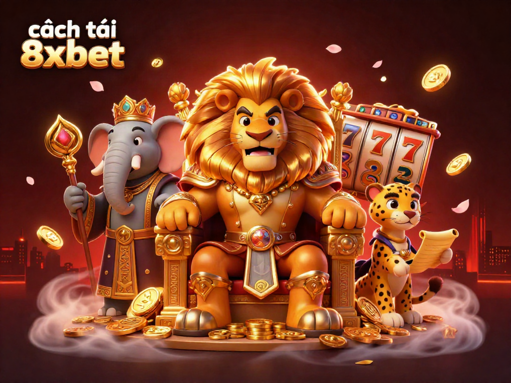 Engage with the dynamic scene as you learn cách tải 8xbet featuring an action-packed casino setting with vibrant characters.