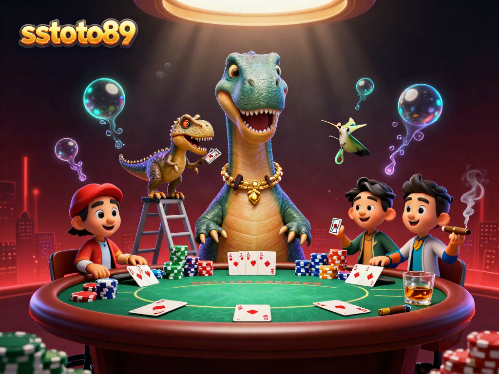 sstoto89 memperlihatkan dinosaurus brontosaurus dan raptor di kasino dengan poker menarik.