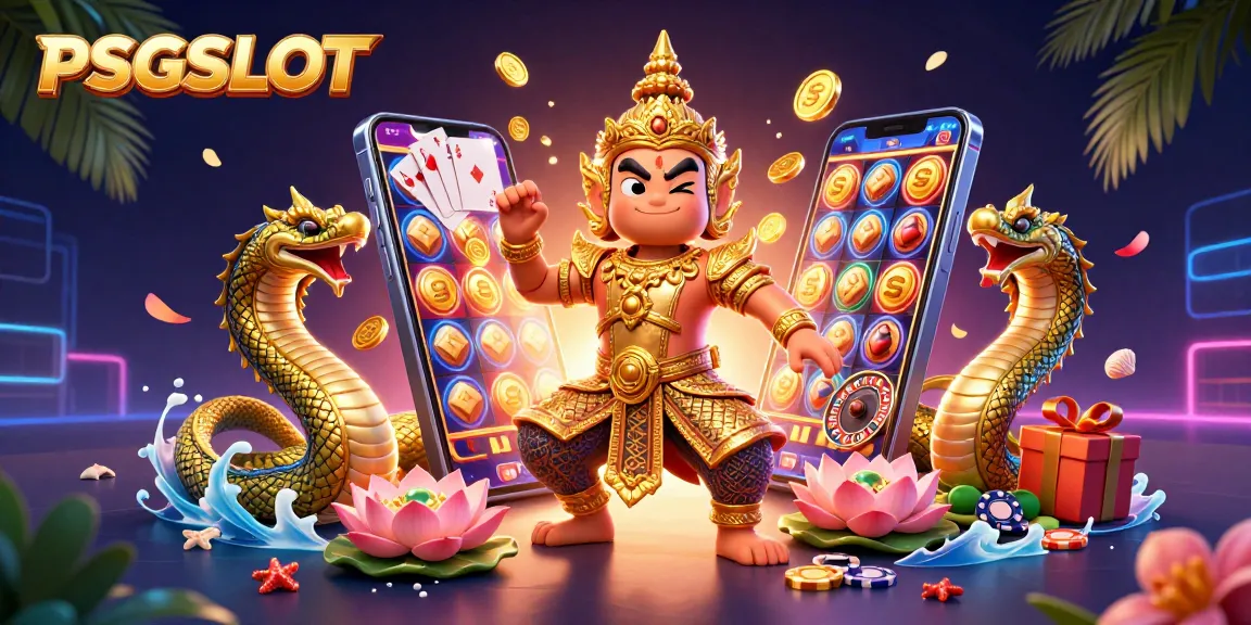 Spin the reels with PSGSLOT, featuring vibrant gaming elements and characters for an immersive casino experience.