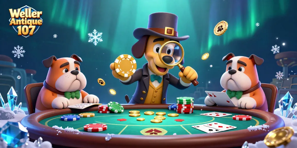Engaging scene with Weller Antique 107 showcased by a detective bloodhound at a lively poker table.