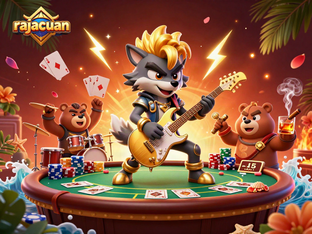 Experience the thrilling action of rajacuan through a vibrant cartoon casino scene with unforgettable characters.