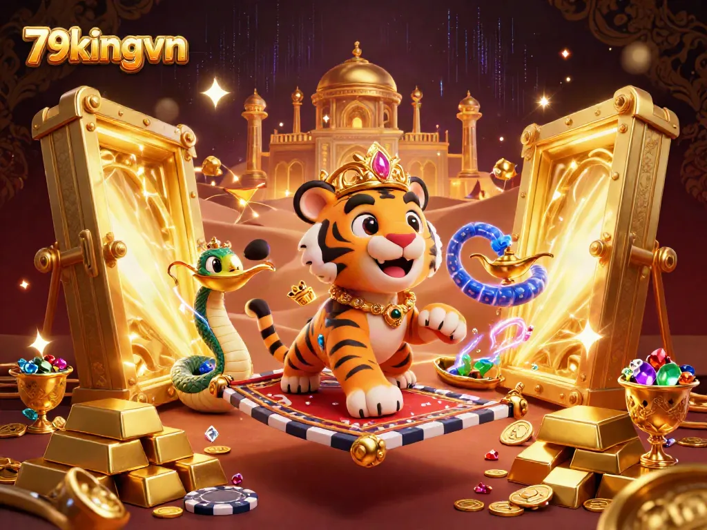 Experience the thrilling world of slots and jackpots with 79kingvn's vibrant casino scene, featuring a tiger sultan.