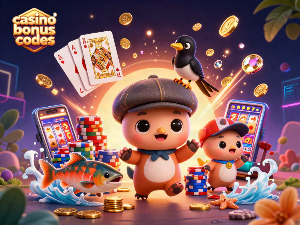 Experience the excitement of chanced casino bonus codes with vibrant characters and casino elements.