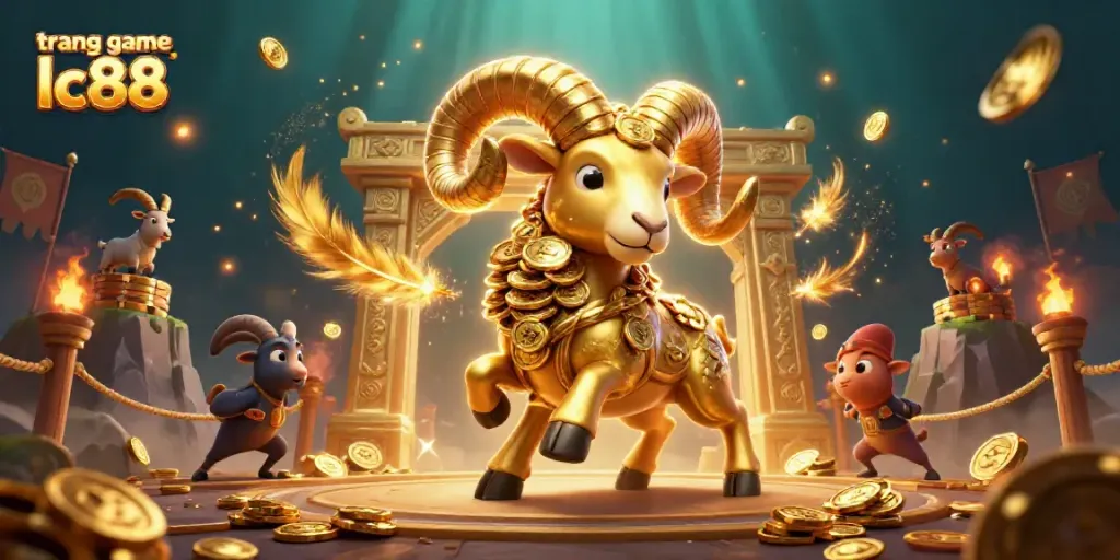 Experience the vibrant action at trang game lc88, where a golden ram charges through a dynamic casino arena.