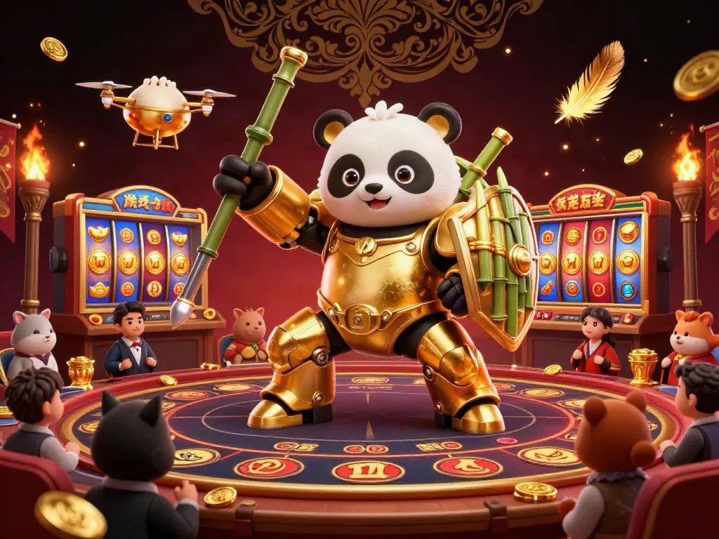 tk88 brings high-stakes excitement to players with a vibrant mech-suit panda battling in a dynamic casino arena.