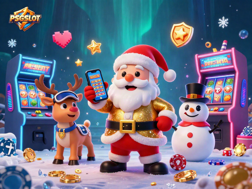 Jelajahi PSGSLOT dengan Santa, rusa dealer, dan kepala salju di kasino yang meriah.