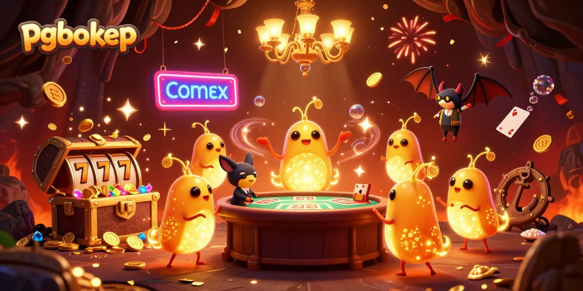 Experience thrilling gameplay at pgbokep; vibrant glowworms illuminate a bustling casino scene.