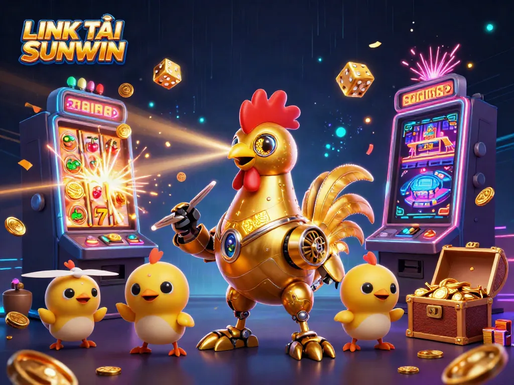 Win big with LINK TẢI SUNWIN as a golden rooster robot showcases a jackpot explosion.