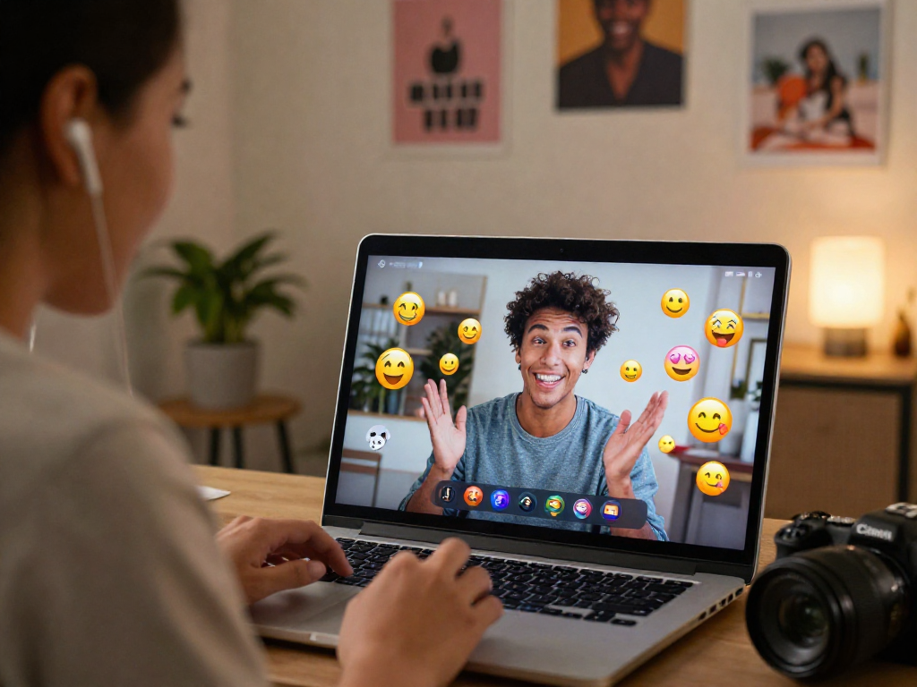 Exciting spicy chat session on a vibrant online platform with interactive emojis and smiling user.