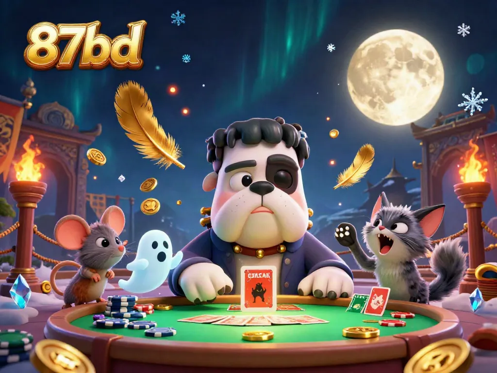 Experience the thrill of 87bd at a spooky casino table with colorful characters and vibrant gaming elements.