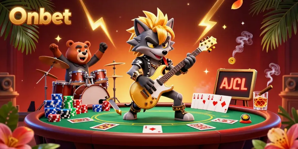 Experience thrilling action at Onbet's vibrant casino scene with engaging characters and game elements.