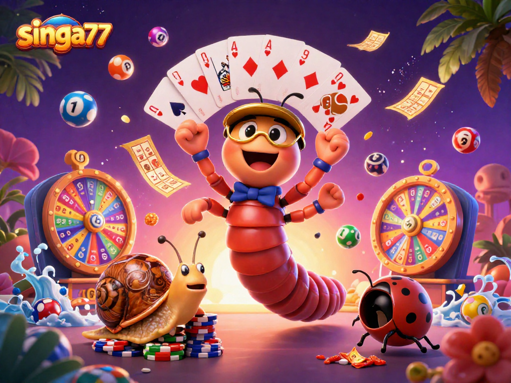 Singa77 offers vibrant lottery excitement with cartoon characters and dynamic game elements