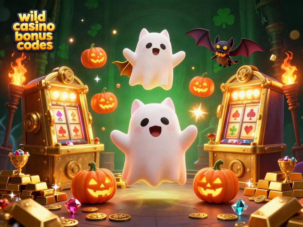 Play with wild casino bonus codes as a ghost cat and bat explore a treasure-filled haunted casino.