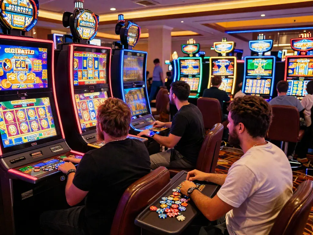 Exciting casino gaming scene with players enjoying Lucky777 slot machines and vibrant atmosphere.