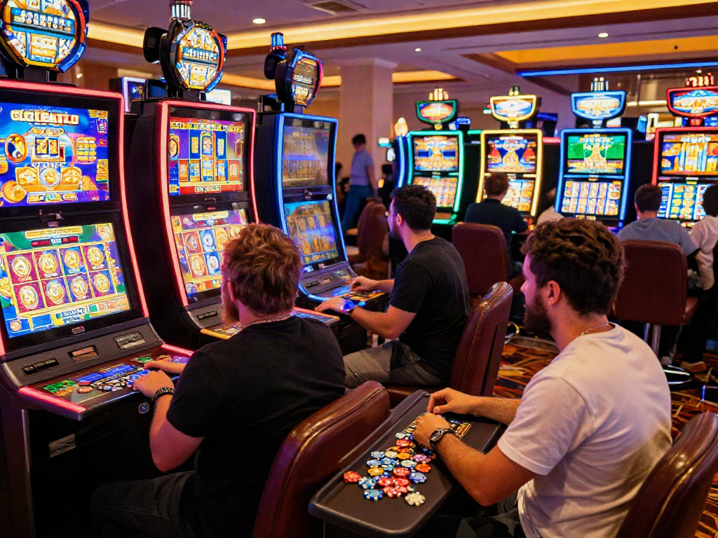 Exciting casino gaming scene with players enjoying Lucky777 slot machines and vibrant atmosphere.