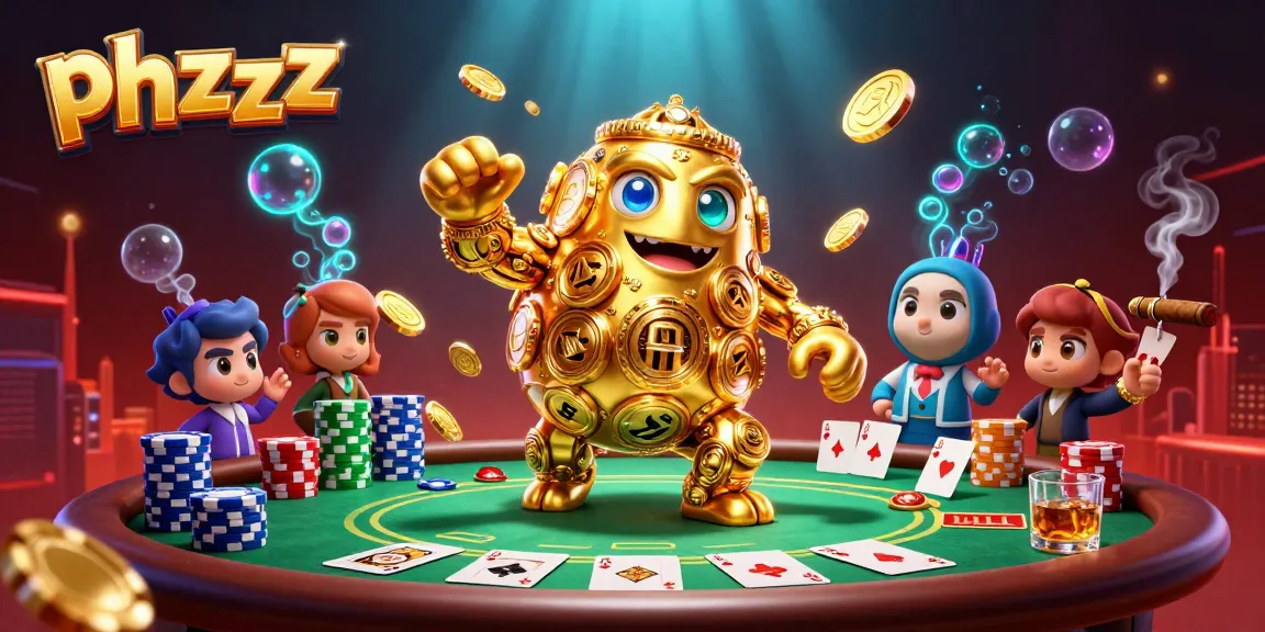 Experience the magic of phzzz with a golden golem surrounded by exciting poker elements.