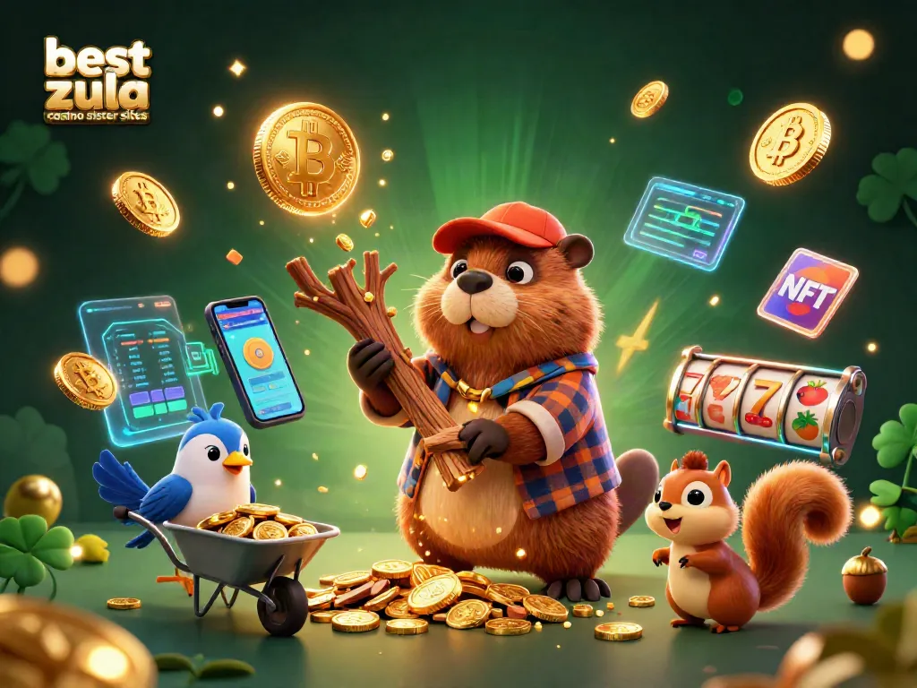 Engage with the best zula casino sister sites while a beaver collects coins in a vibrant casino atmosphere.