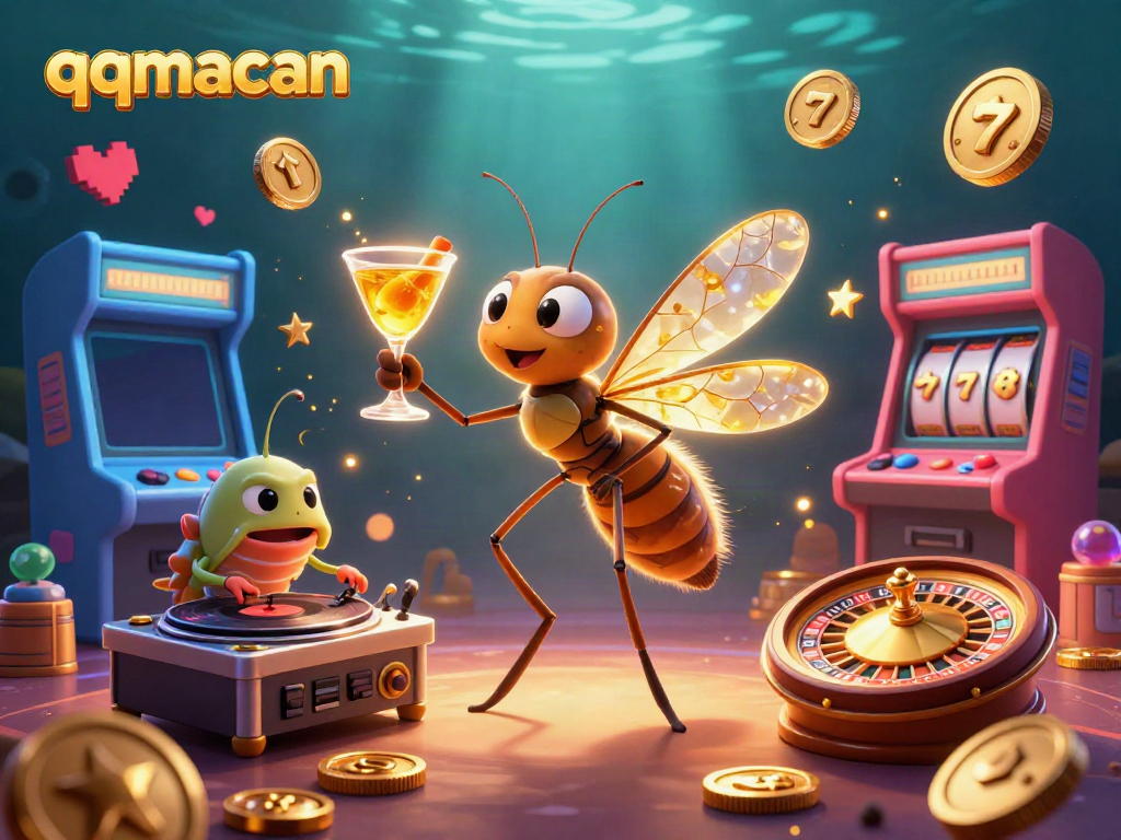 Engage with qqmacan's vibrant casino experience featuring retro gaming and lively characters.
