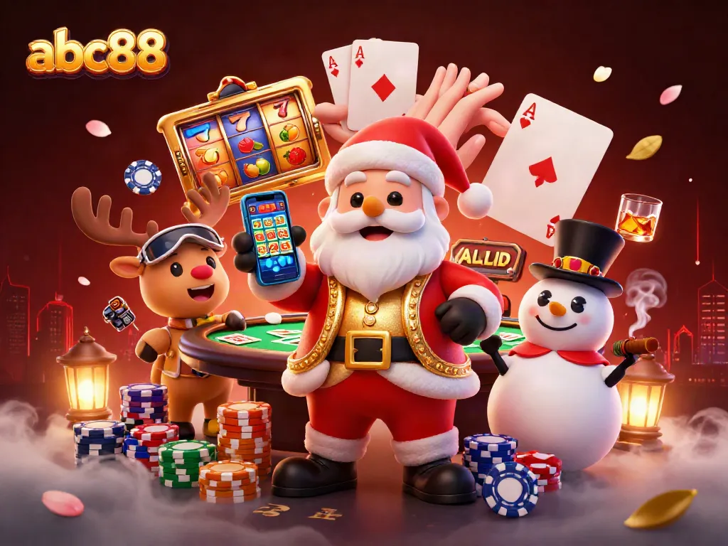 Spin the reels at abc88 with Santa Claus and friends in a vibrant casino environment.