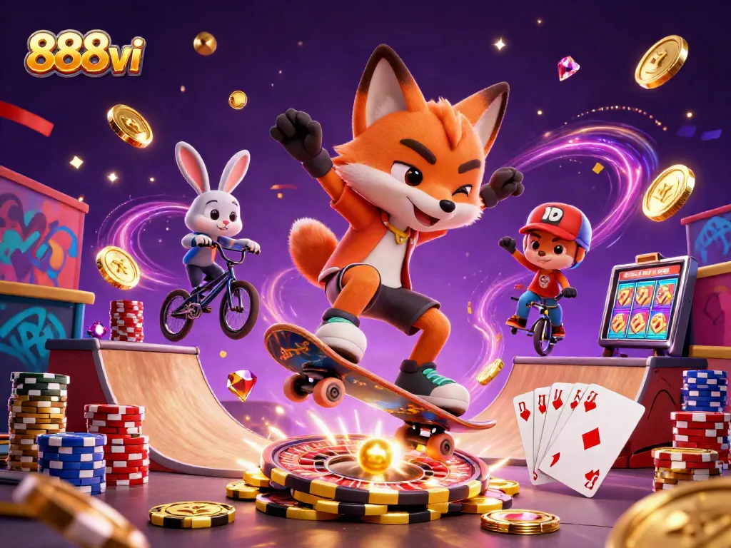 Experience the thrill of winning with 888vi's modern casino illustration filled with action and vibrant visuals.