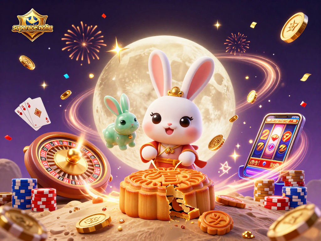 Experience superace-nohu as the moon rabbit reveals treasure with poker chips and golden visuals.