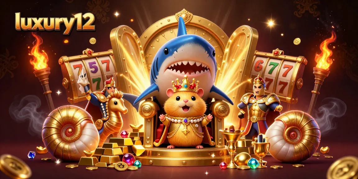 Experience luxury12: A fierce hamster king in a grand 3D casino setting, surrounded by treasures and game elements.